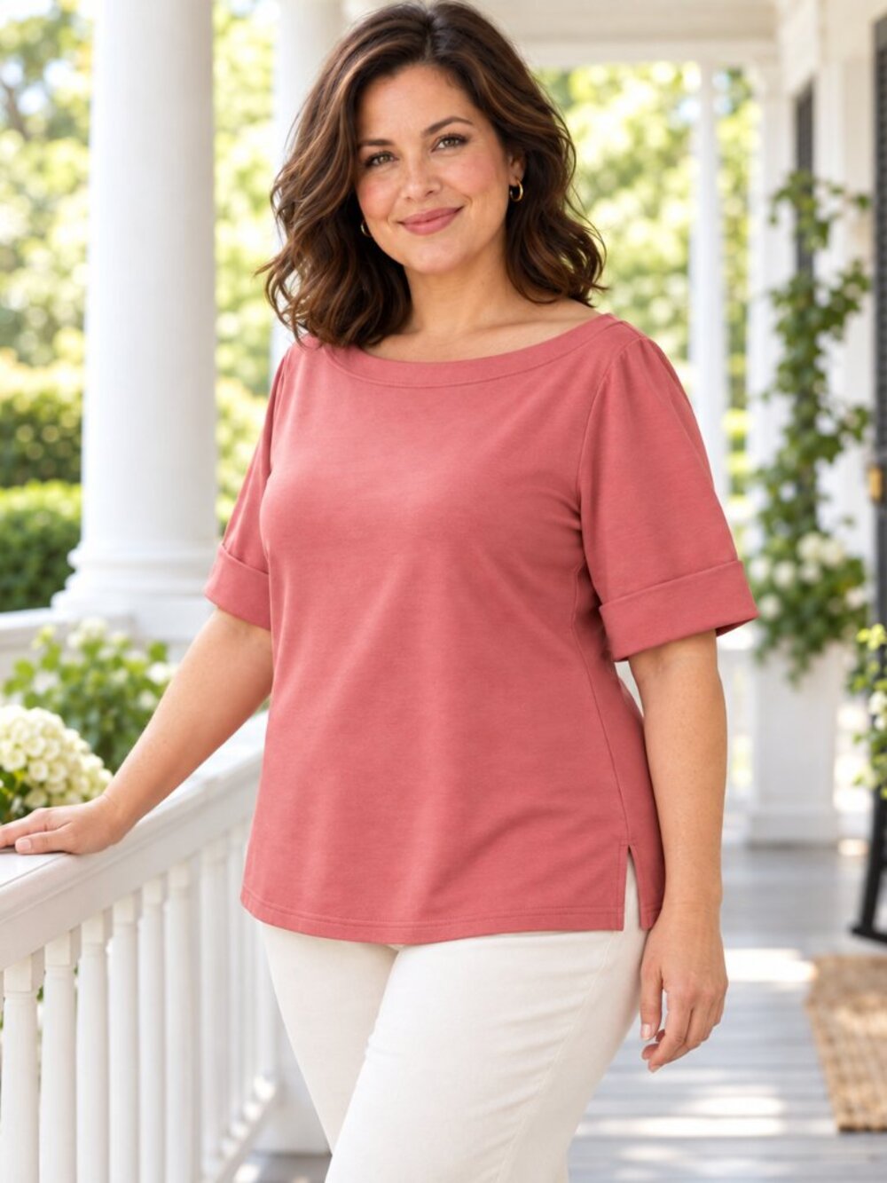 Lauren Ralph Lauren Pink Boatneck Top Cuffed Sleeve Blouse Size XXL Extra Large